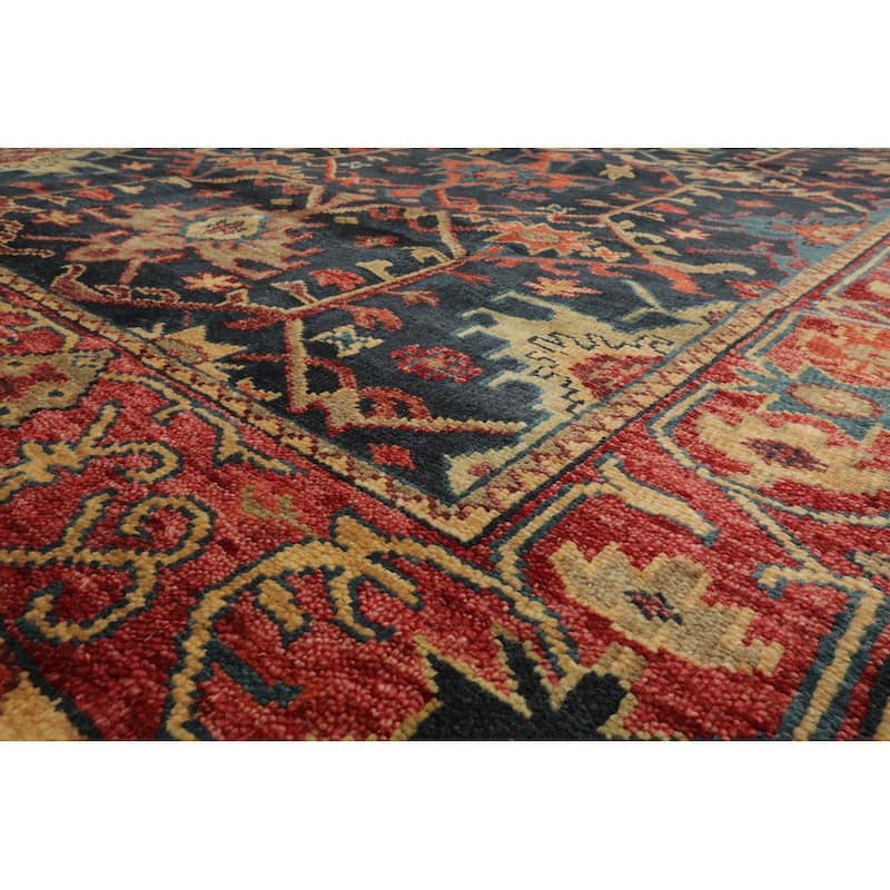 Hand Knotted Arts & Craft Blue Turkish Oushak Wool Traditional Area Rug