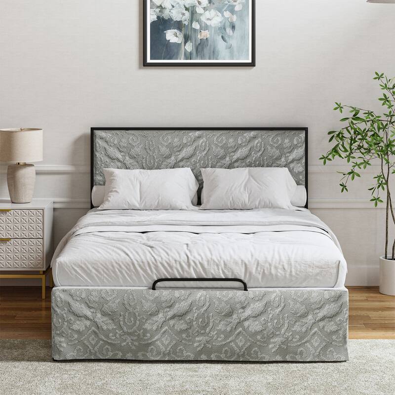 Oliver Modern Washable Slipcover Bed Upholstered Metal by HULALA HOME - DAMASK - Queen