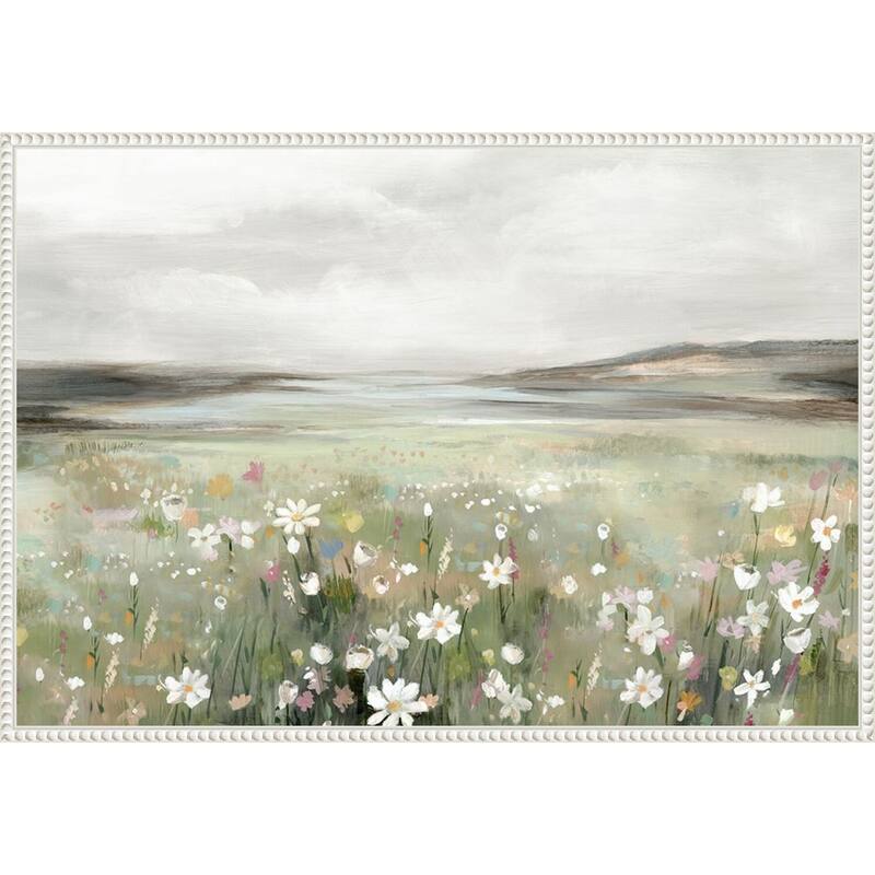 Soft Meadow Under Cloudy Sky by Hannah Dawson Framed Canvas Wall Art Print
