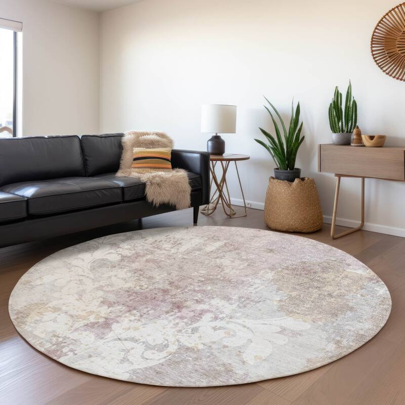 Premium Washable Super Soft Traditional Damask Mayfield Rug - Ivory - 8' x 8'