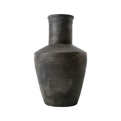 Artissance Earthy Gray Long Neck Pottery Vase, 15 Inch Tall