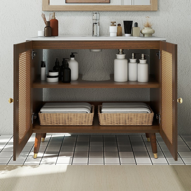 36" Rattan Boho Bathroom Vanity with Sink