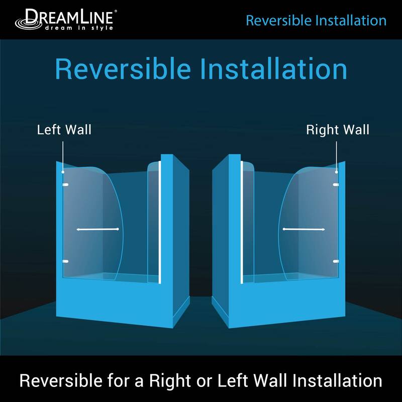 DreamLine Aqua Uno 56-60 in. W x 58 in. H Frameless Hinged Tub Door with Extender Panel - 56" - 60" W