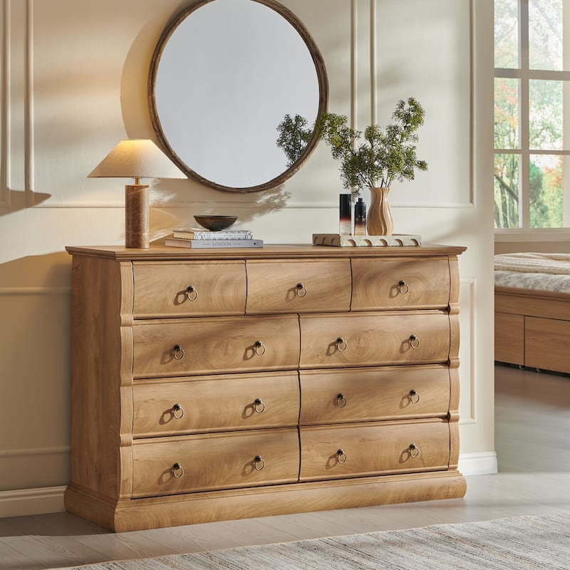 9 Drawers Dresser, 52" Vintage Chest of Drawers with Curved Fronts - Overstock - 44148307 9 Drawers Dresser, 52" Vintage Chest of Drawers with Curved Fronts - Overstock - 44148307