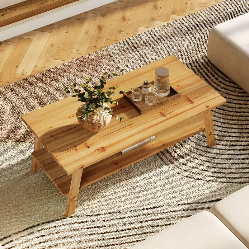 Solid Wood Coffee Table with Storage, Living Room Center Tea Table Accent Table