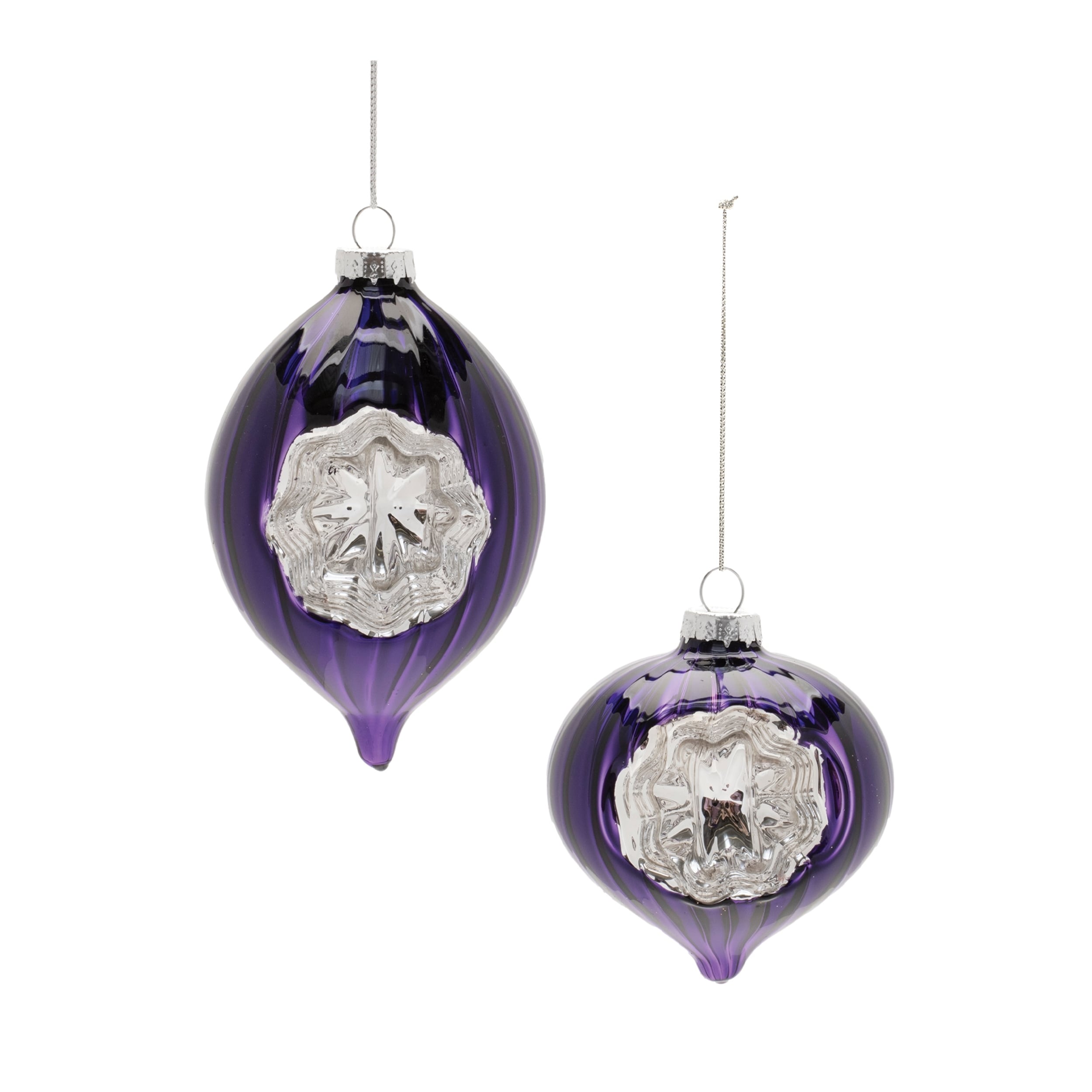 Purple Glass Reflector Ornaments - Set of 12