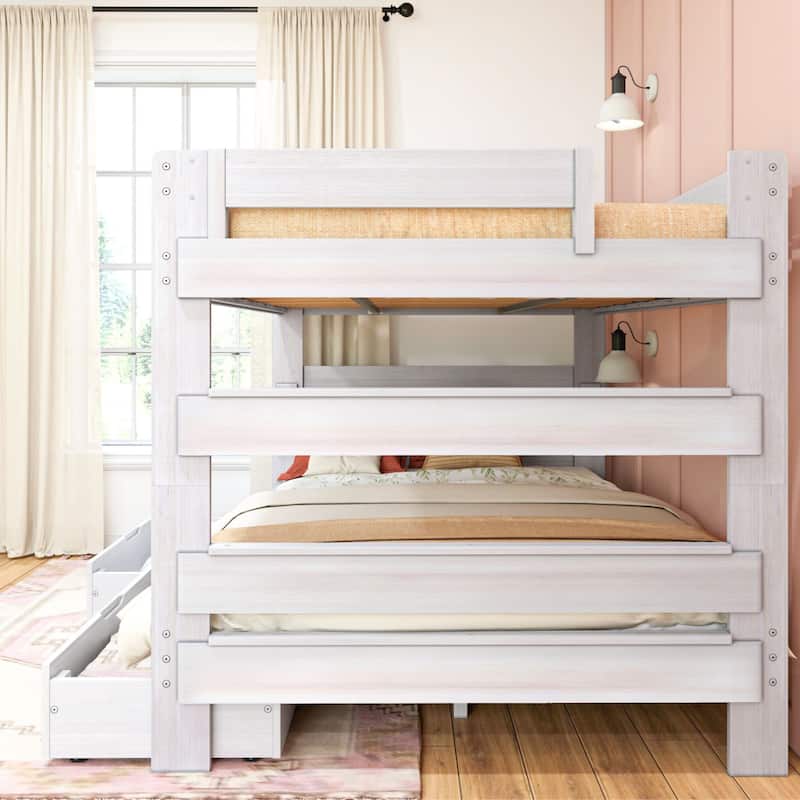 Max and Lily Farmhouse Queen over Queen Bunk Bed with Storage Drawers
