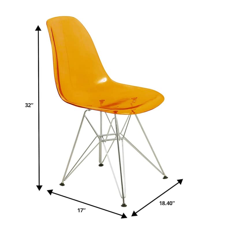 Cresco Transparent Acrylic Chairs with Chrome Eiffel Legs - Modern Dining Chairs for Kitchen Dining Room Home Office Set of 2