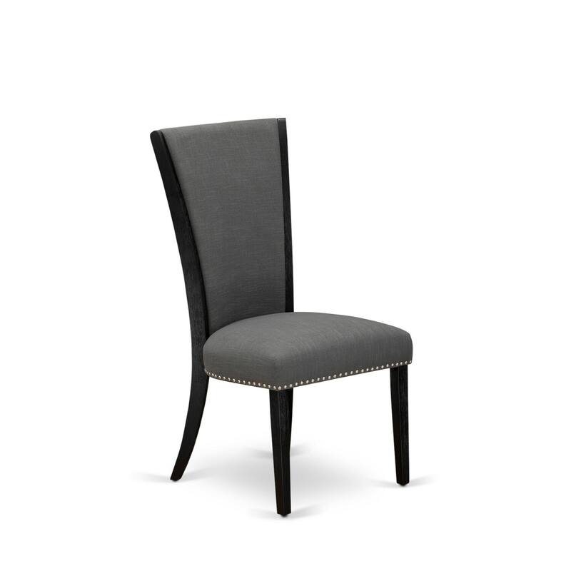 Parson Dining Chairs Set of 2 - Dark Gray Linen Fabric Padded Chairs with Nailhead Trim - Modern Kitchen Chairs