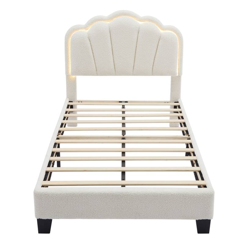 Upholstered bed with LED lights