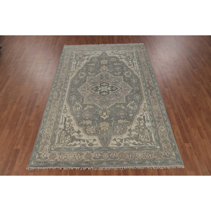 Transitional Gray Oushak Area Rug Handmade Wool Carpet - 5'11" x 8'11"
