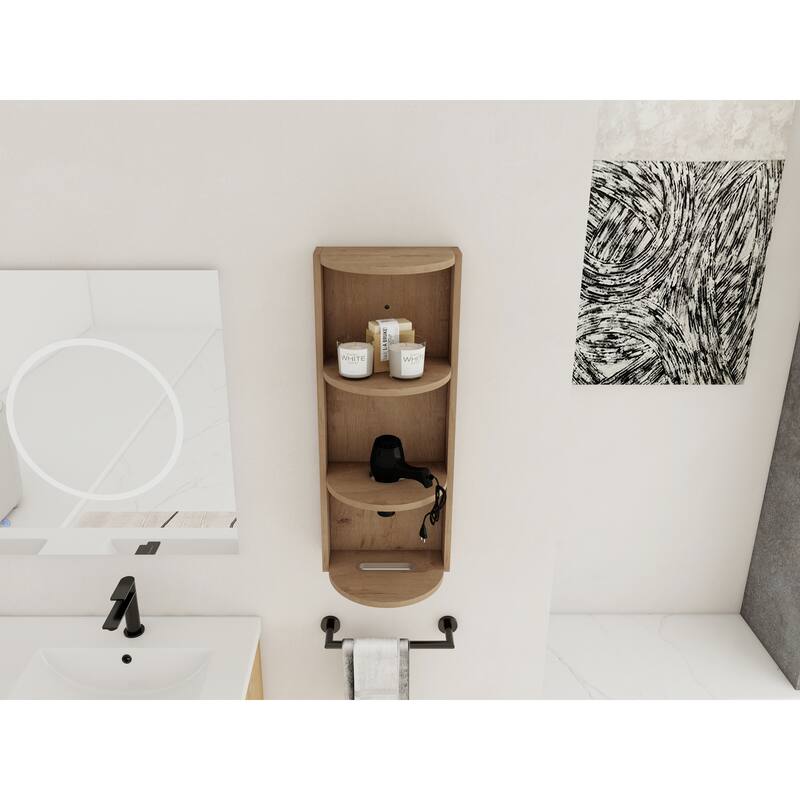 Wall Mounted Cabinet Floating Side Cabinet with Towel Shelf, Modern Storage Rack with 3 Adjustable Shelves