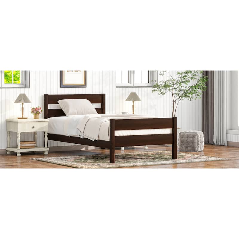 Roomfitters Twin Rubber Wood Bed Frame with Headboard and Footboard, Platform Support Design, No Box Spring Needed