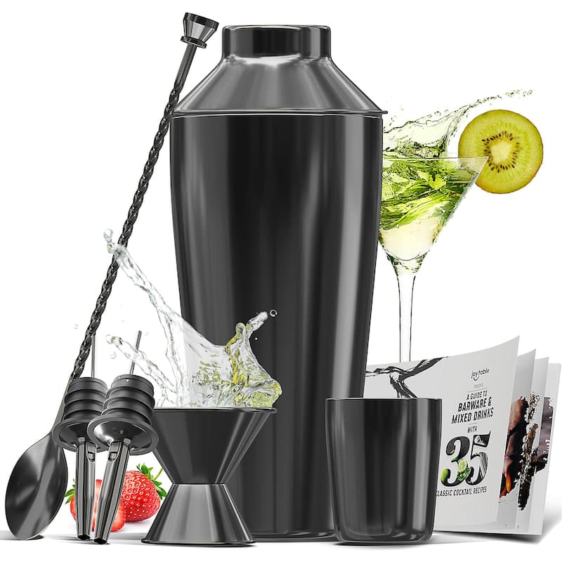 JoyTable Bartender Kit - Cocktail Set Kit - Bartender Drink Mixer Shaker Bar Tool Set - 8 Piece Set - Black