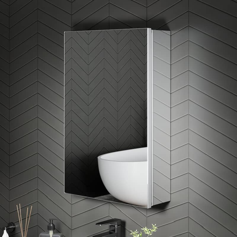Modland Single Door Bathroom Medicine Cabinet with Mirror Adjustable Shelves,Recessed or Surface Mount