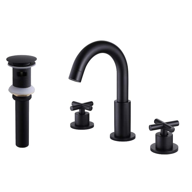 8.3"H Solid Brass Widespread 2-handle Bathroom Sink Faucet with Pop-Up Drain Assembly - Matte Black