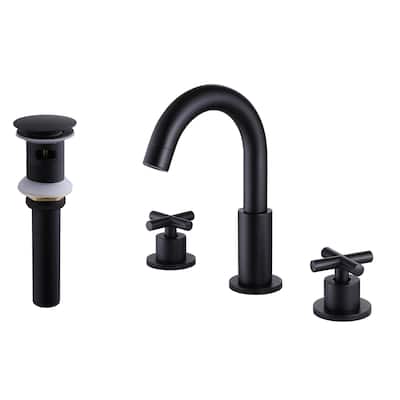 8.3"H Solid Brass Widespread 2-handle Bathroom Sink Faucet with Pop-Up Drain Assembly