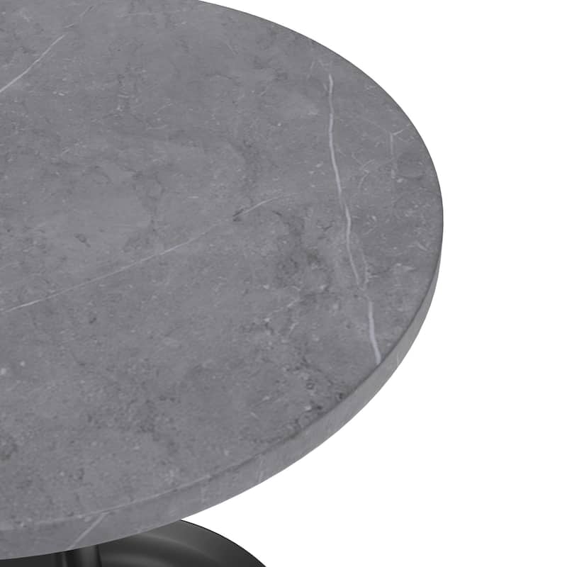 LeisureMod Verve 27" Round Dining Table with Sintered Stone TableTop and Black Steel Base for Kitchen & Dining Room - 27.56