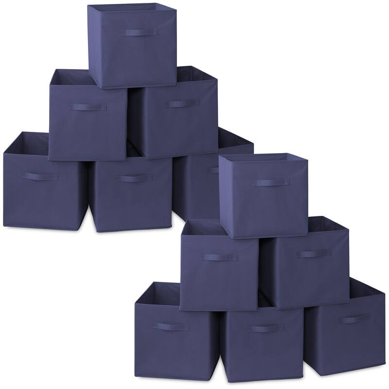 Set of 12 Collapsible Fabric Cubes 13in Storage Bins Navy Blue - Navy Blue - 13" x 13" x 13" - Navy Blue - 13" x 13" x 13"