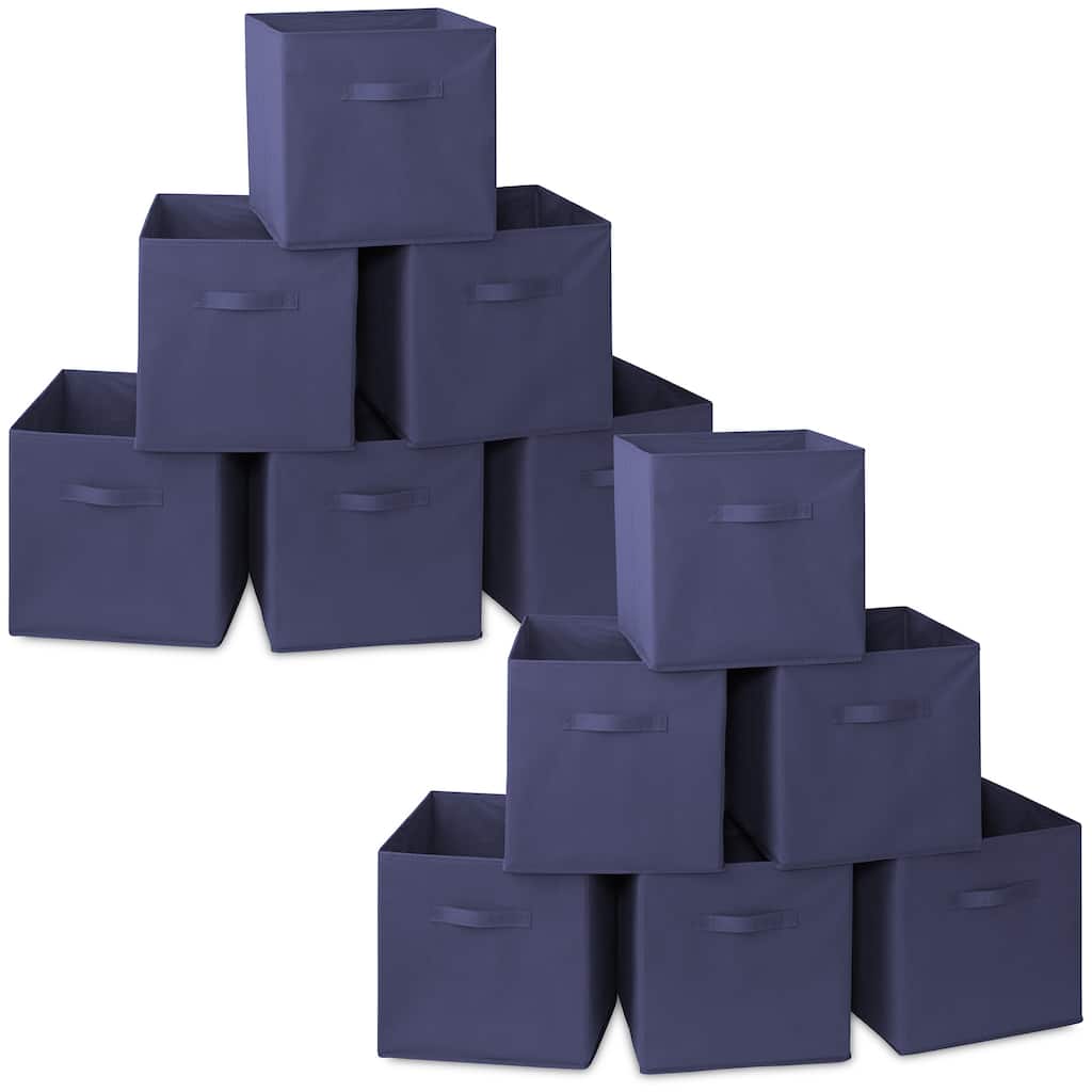 Set of 12 Collapsible Fabric Cubes 13in Storage Bins Navy Blue - Navy Blue - 13" x 13" x 13"