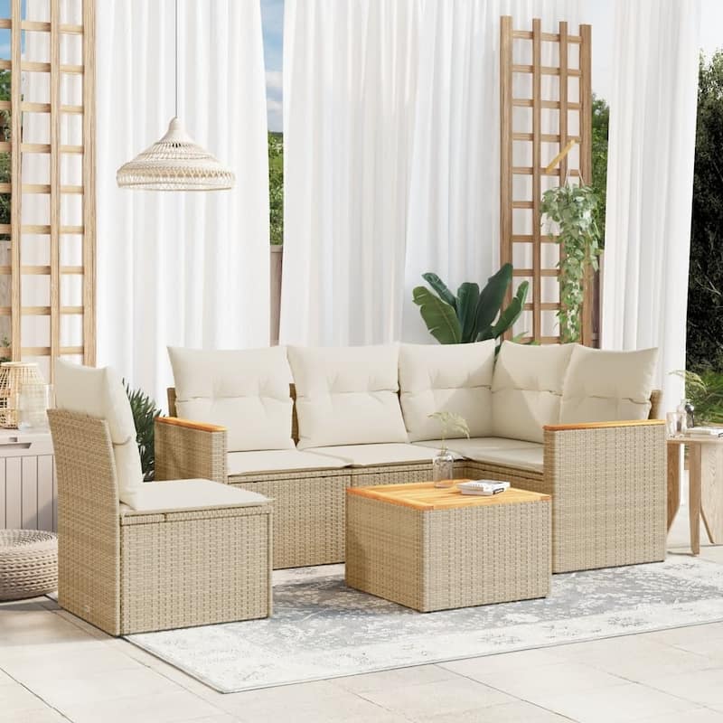 vidaXL Garden Sofa Set Black - Beige 6 Piece With table