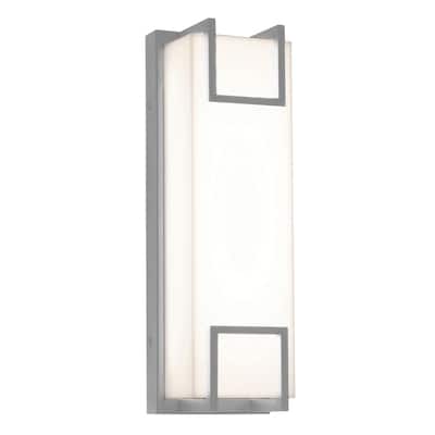 Beaumont 15-inch Textured Grey LED Outdoor Sconce, White Acrylic Shade