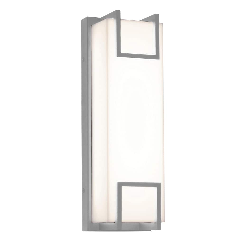 Beaumont 15-inch Textured Grey LED Outdoor Sconce, White Acrylic Shade