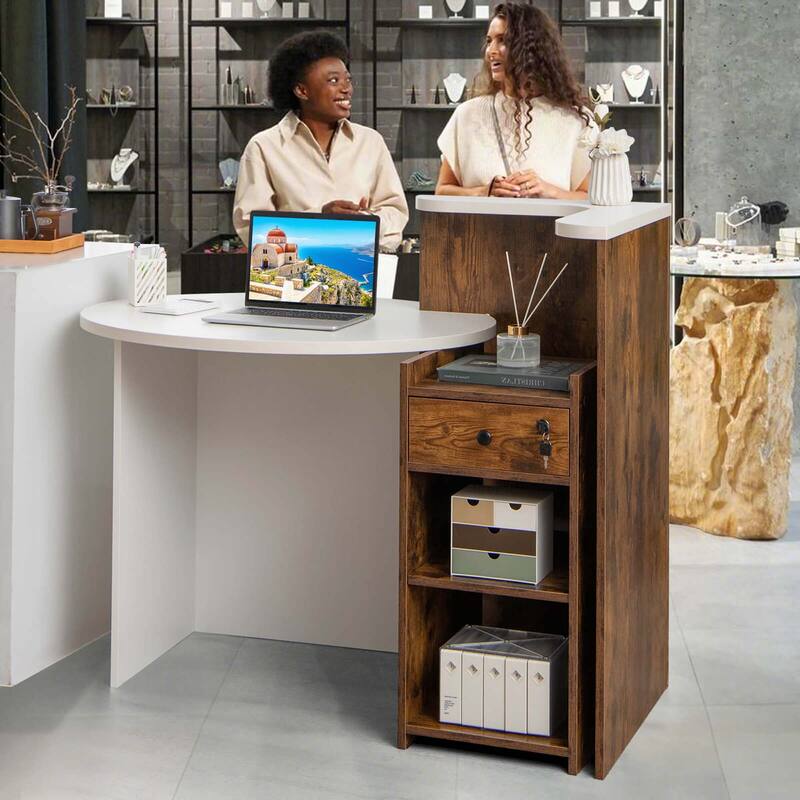 Costway Front Reception Counter Desk Checkout Office Desk with Open