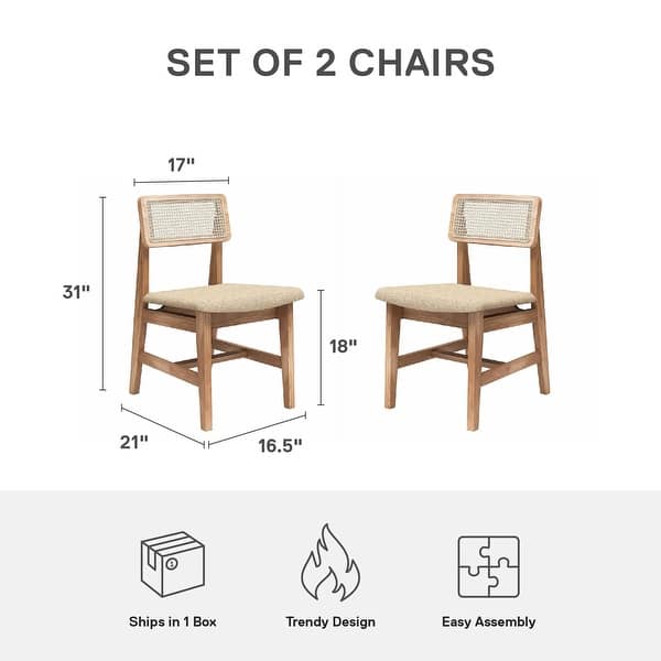 dimension image slide 0 of 2, DHP Eleni Mid-Century Modern Cane Dining Chairs, Set of 2, Cream/Seadrift