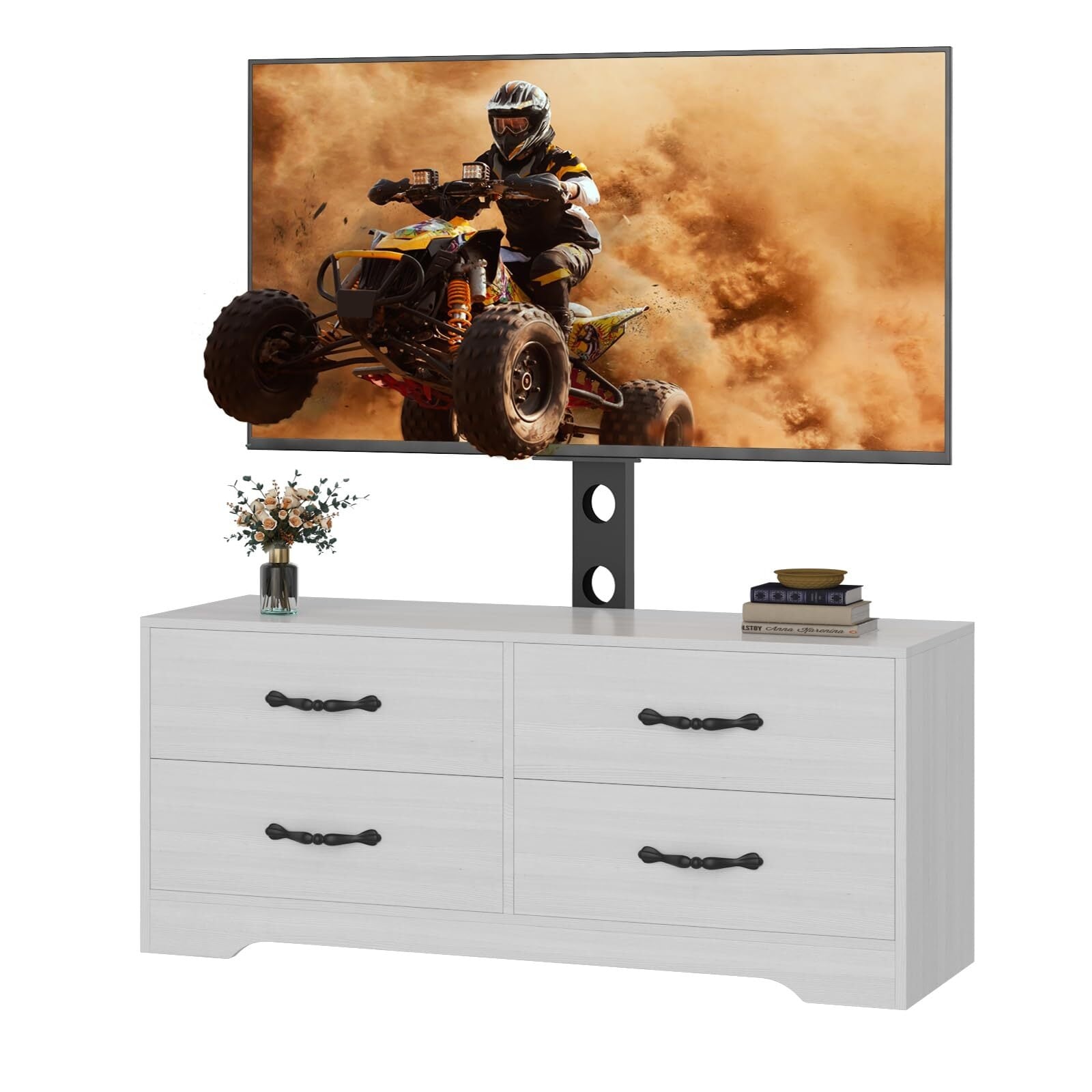 63" Modern TV Stand for Up to 75" TVs - Adjustable Height Media Console with 4 Drawers, Sturdy MDF Entertainment Center
