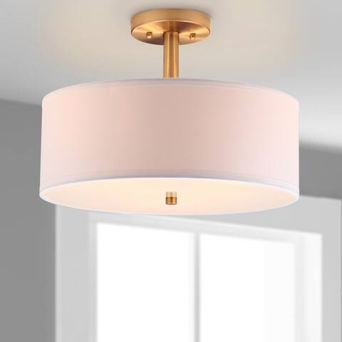SAFAVIEH Lighting Clara 3-light Gold Ceiling Cotton Drum Light - 16"x16"x11.25"