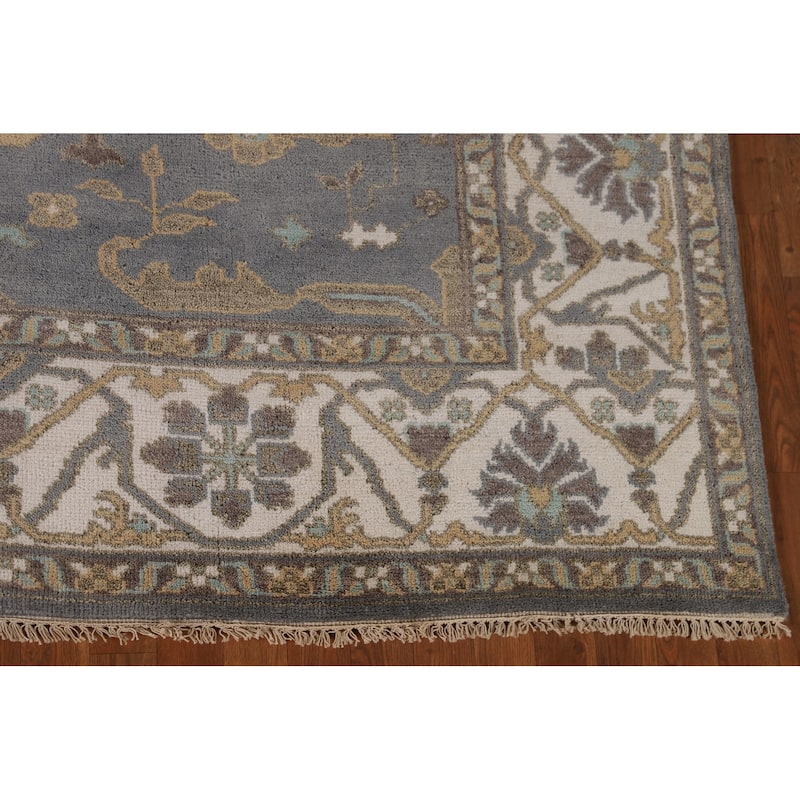 Gray Oushak Indian Area Rug Hand-Knotted Wool Carpet - 8'1"x 9'9"
