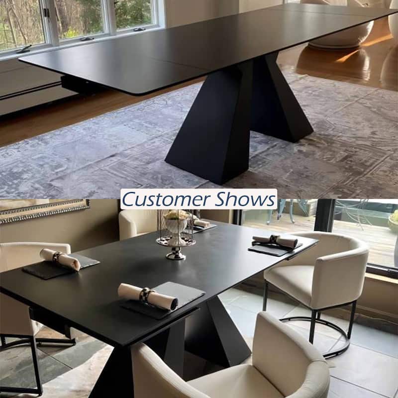 63"-95" Extendable Modern Dining Table, Matte Sintered Stone Table Top, Modern Kitchen Table for 6-10 - 94.5" x 35.4"