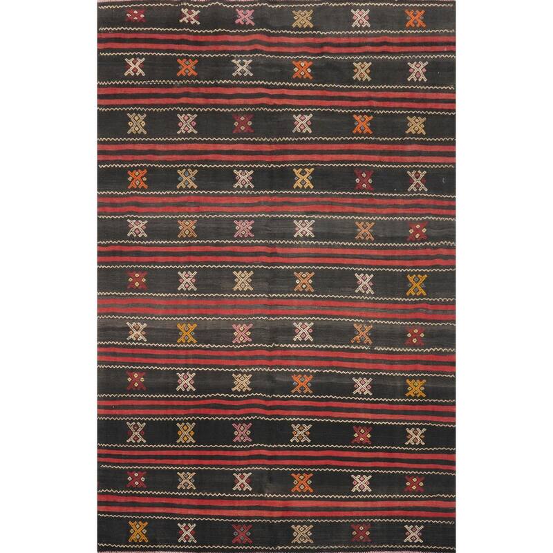 Hand Woven Oriental 100% Wool Carpet Southwestern Tribal Black Kilim Area Rug - 7' 9'' X 5' 11''