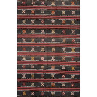 Hand Woven Oriental 100% Wool Carpet Southwestern Tribal Black Kilim Area Rug - 7' 9'' X 5' 11''