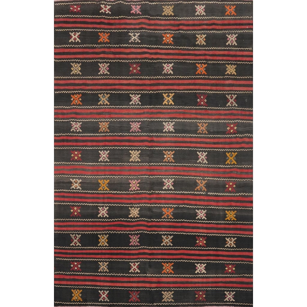 Hand Woven Oriental 100% Wool Carpet Southwestern Tribal Black Kilim Area Rug - 7' 9'' X 5' 11''