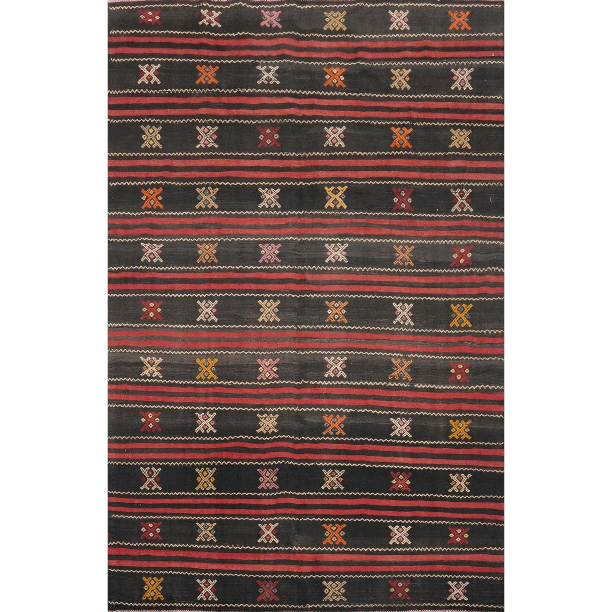 Hand Woven Oriental 100% Wool Carpet Southwestern Tribal Black Kilim Area Rug - 7' 9'' X 5' 11''