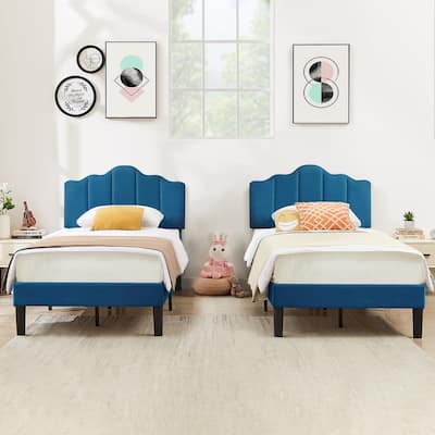 VECELO Modern Bed Frame with Adjustable Headboard, Twin Size Upholstered Bed Kids Bed set of 2