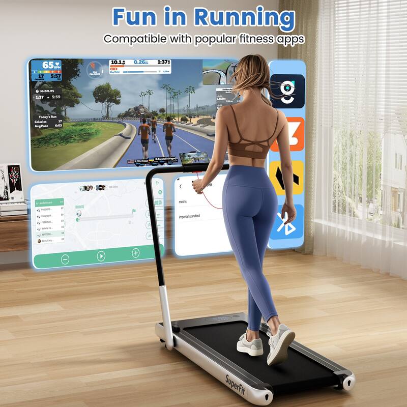 3-in-1 Metal Folding Treadmill with Smart Apps Remote Control and LED Display - 52.5" x 27" x 42.7" (L x W x H)