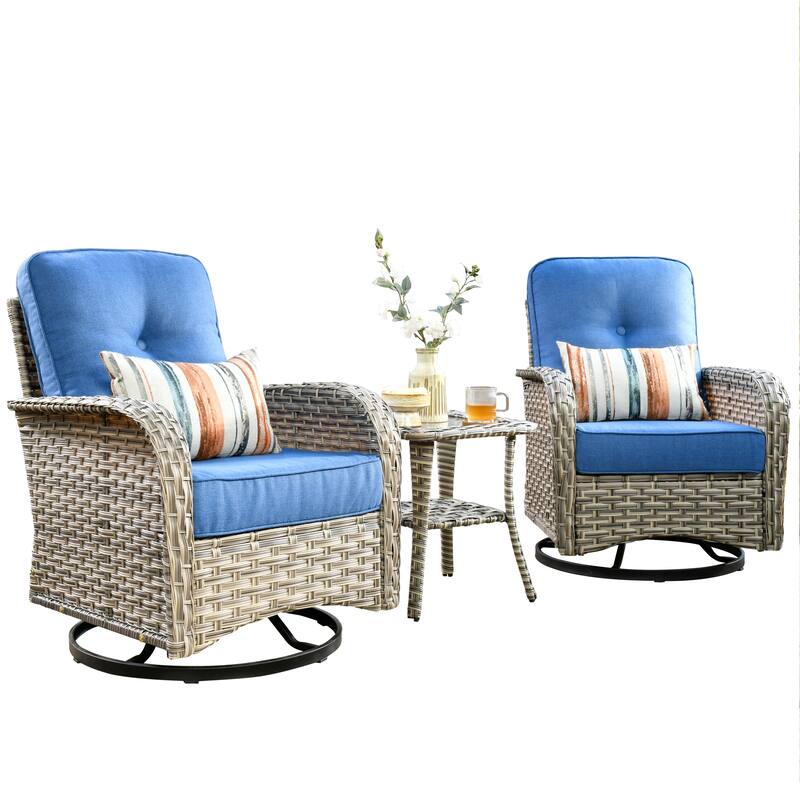 HOOOWOOO 3-piece Outdoor Patio Wicker Rattan High Back Swivel Chair Set