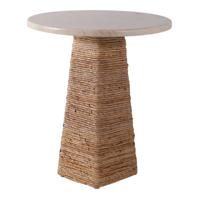 Stone and Marble Top Accent Table Pandan Hexagon Base - 20" Ivory - 17" x 17" x 20"