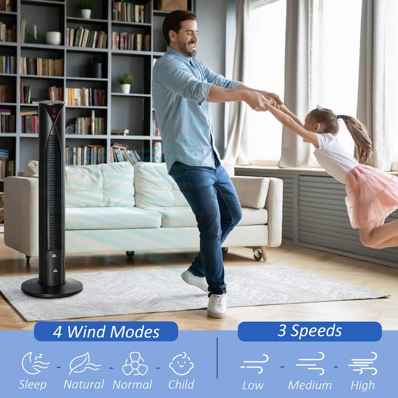 38" Oscillating Tower Fan With 12h Timer
