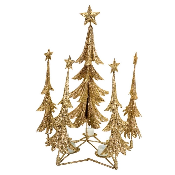 Shop 21 Glittering Gold Colored Christmas Tree Candle Holders Overstock 16658621