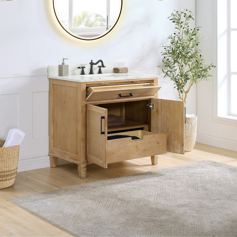 Altair Solana Bath Vanity with Calacatta White Quartz Stone Countertop without Mirror