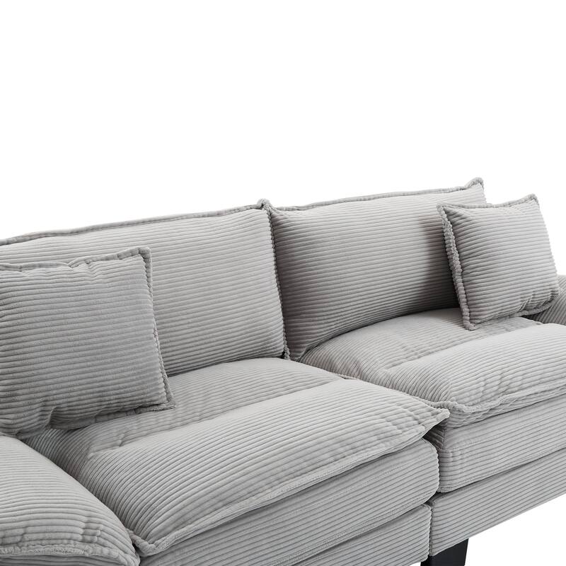 Corduroy Sofa Sleeper Loveseat with Pillows - Light Grey, 84x32x32 inches