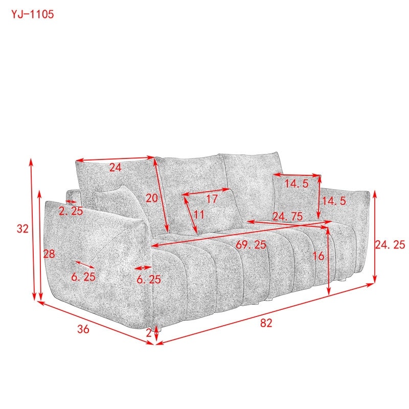 82" Plush Teddy Fabric Sofa with Solid Wood Frame