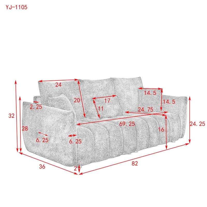Oversized Upholstered Teddy Fabric Sofa with 3 Back Pillows and Cushions,Living Room Couch