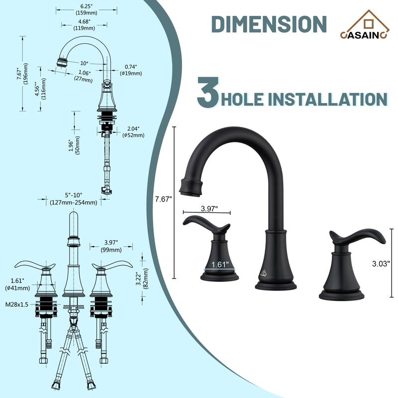 8 in. Widespread Double Handle Bathroom Faucet with Drain Kit Included