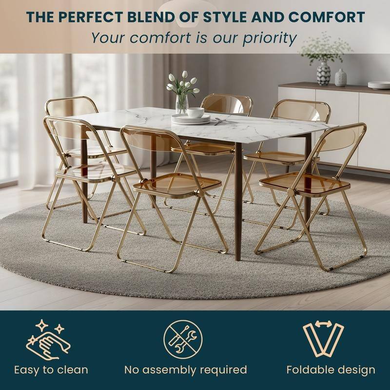 Lawrence Modern Foldable Transparent Acrylic Gold Chrome Folding Chair for Multipurpose Spaces Set of 4 - 30"