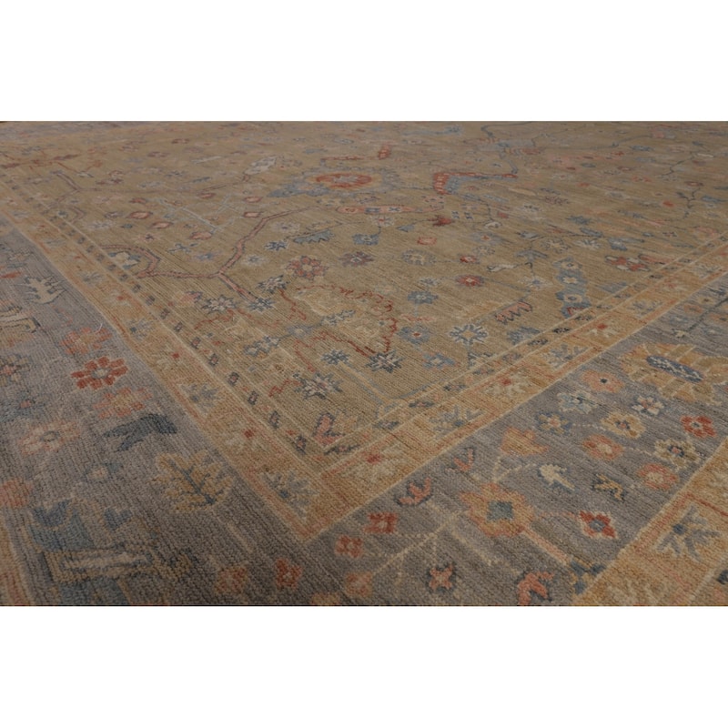 Vegetable Dye Oushak Oriental Large Area Rug Hand-Knotted Wool Carpet - 9'11"x 14'3"